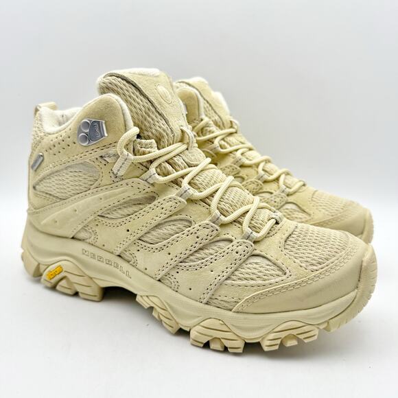 Merrell Womens Moab 3 Mid Hiking Boots US 7.5 M EU 38 Tan Yellow Waterproof NWOB - Picture 5 of 13